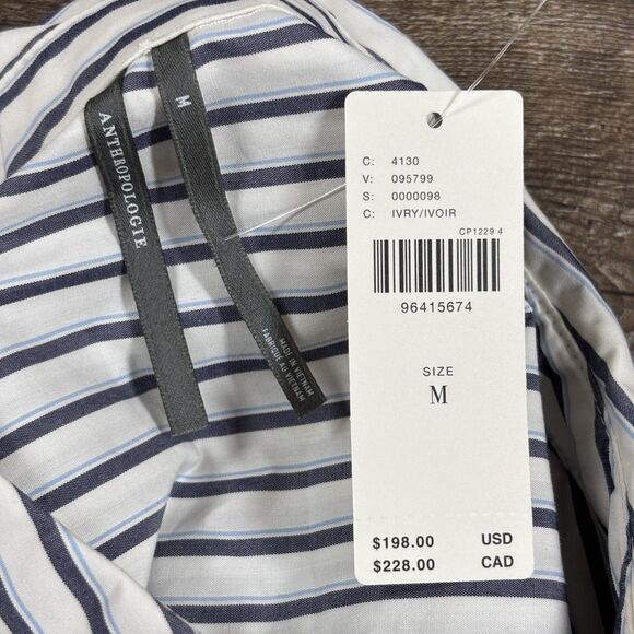 Anthropologie Twofer Shirt Dress Women's Medium White White Blue Striped Pocket - Picture 6 of 7